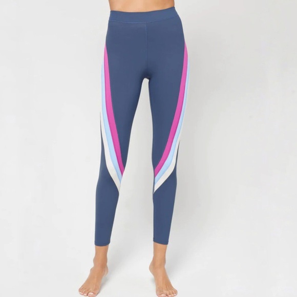 L*Space Leggings Chasing Rainbows Slate Grey Color w/ Pink Blue White Sz L NWT - Picture 2 of 16